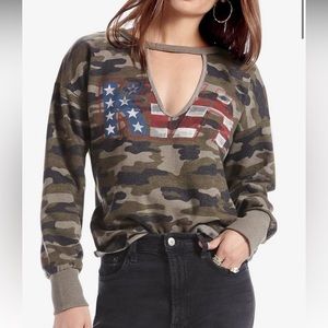 Lucky Brand KISS North American Tour Camo Choker Pullover Sweatshirt-Size M